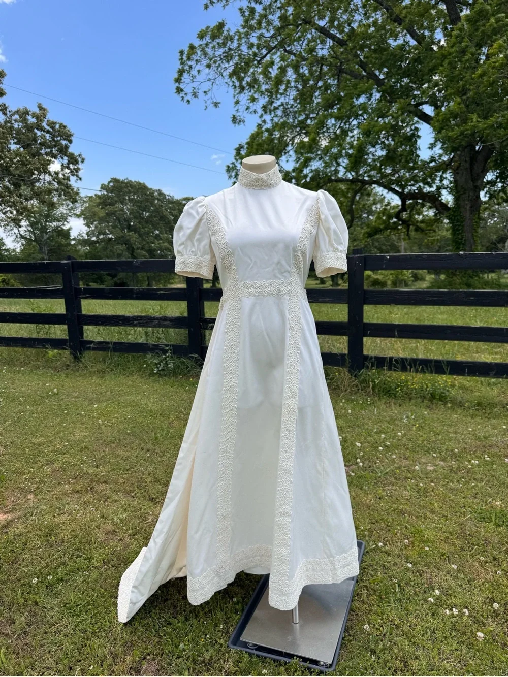 Handmade | Dresses | Vintage Ivory Highneck Lace Trim Wedding Dress  Victorian Inspired Puff Sleeve | Poshmark